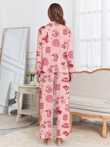 Image of Brosloth Women's Silk Satin Pajamas Pjs Sets Cute Lace Pattern Two Piece Loungewear Set Button Up Pajamas Sleepwear Black