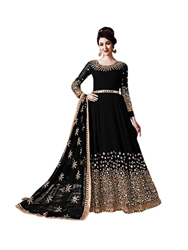 Indische Hochzeit Party Original Spiegel Embellished Georgette Muslim Abaya Long Anarkali Dress 1825, schwarz, 3X-Groß Cover