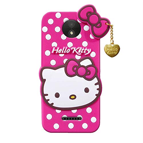 Image of Unirock Hello Kitty Back Case Cover for Moto C Plus| 3D Cute Hello Kitty Case |Soft Silicone Rubber Back Cover with Pendant Kitty Cover for Moto C Plus (Pink)