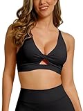 ABOCIW Sports Bras for Women Strappy Twist Front Sports Bra Criss Cross Back Padded Workout Tank Tops Medium Support Gym Yoga Bra 1 Black Medium