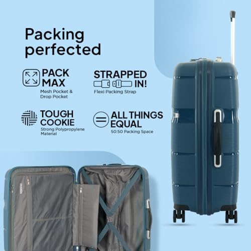 Image of American Tourister Linex 76.5cm Large Hardside Polypropylene Check-in Suitcase with Recessed TSA Lock & Double Wheels for Women & Men - Deep Blue