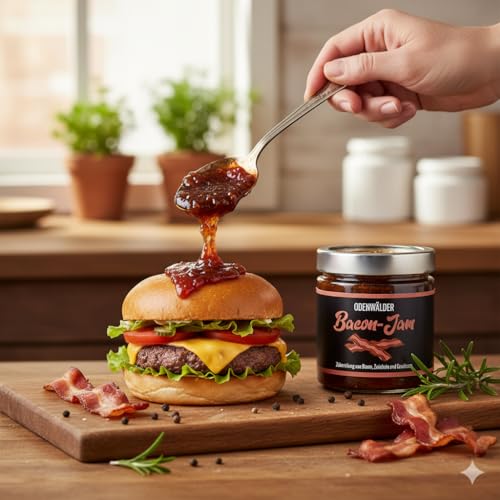 Odenwälder Lebensmittel Bacon Jam, Süß-deftiger Brotaufstrich für Grill-Fans, Ideal für Burger & BBQ – Made in Germany – 200g