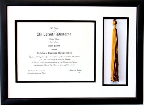 Graduation Certificate Diploma Document 8.5x11 with Tassel Opening Custom Black Picture Frame Unit