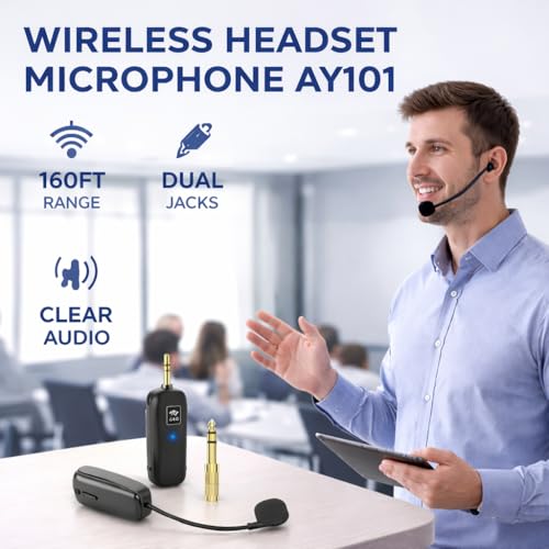 Image of MOCKING BIRD Wireless Headset Microphone AY101 UHF 2.4G System - 160ft Range, Dual Jack Compatibility, Ideal for Live Streaming, Public Speaking & PA Systems