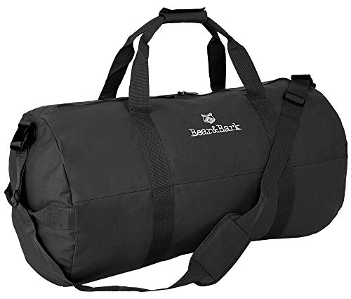 Bear & Bark Large Duffle Bag – Black 38”x20” - 195.6L - Canvas Military and Army Cargo Style Duffel Tote for Men and Women– College Student, Backpacking, Travel and Storage Shoulder Bag