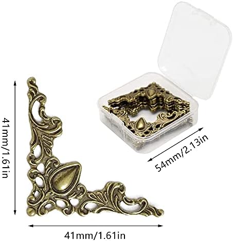 GZGXKJ 40 Pcs Antique Bronze Decorative Box Corners Protectors Metal Book Cover Corner Retro Edge Cover Flat Protector Vintage Corner Guards DIY Accessories for Furniture Cabinet Wooden Box