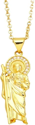 Collar con colgante religioso de San Judas Tadeo de oro amarillo de 14 quilates con cadena de San Judas Tadeo cadena de san judas tadeo para hombre