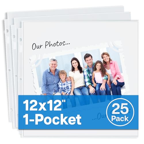 Dunwell 12x12 Scrapbook Refill Pages 25 Pack Super Heavy Sheet Protectors Page Protectors for 3 Ring Binder Fits 12x12 Scrapbook Albums Compatible with Pioneer Albums Paper Inserts Not Included
