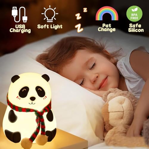 Image of Panda Night Lamp, Panda Touch Silicone Lamp, 7 Colour Changing Light for Kids Bedroom, USB Rechargeable,Birthday Gift for Girls and Boys Home Decore Product