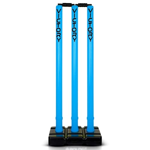 Image of Victory Cricket Stumps with Stand Cricket Kit Plastic Wickets for Cricket Standard Size Wickets for Cricket Ground, Match, Tournament Stump with Stand & Bails (Blue)