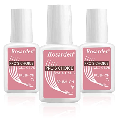 Rosarden Nail Glue For Acrylic Nails - Adhesive Super Nail Bond Nail Glue For Press On Nails Tip Brush On Super Strong Nail Glue For Nail Tips 3Pcs #TOP22