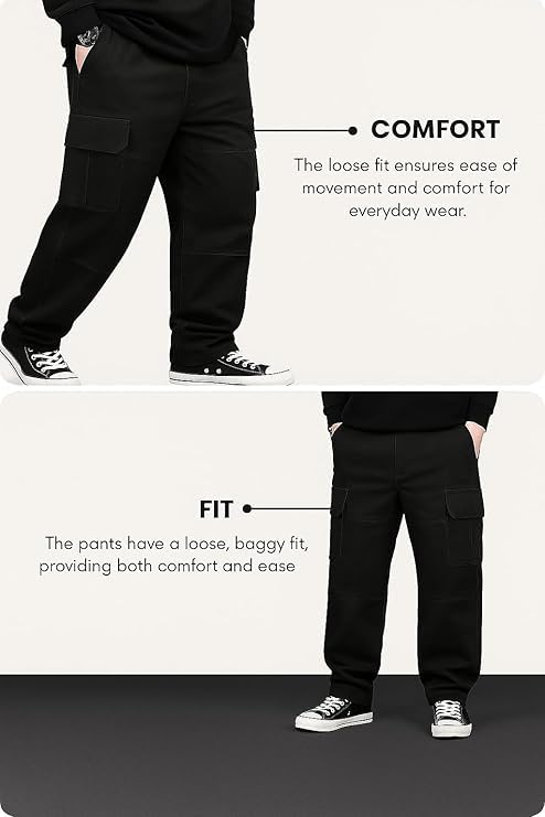Image of Men Cargo Pants 100% Cotton | Relaxed Fit Utility Cargos for Men with 6 Pockets | Breathable Durable Fabric | Casual Streetwear Travel & Outdoor Pants