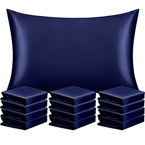 NTBAY Standard Satin Pillowcases, Set of 12, Navy Blue