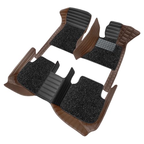 Image of Antiskid Combination 9D Car Mat Full Set for Tesla Model Y 2025 | Luxury Leather Dual-Stitch Full Set 9D Car Floor Mat || 100% Waterproof & Washable||Color: Black HY-Coffee