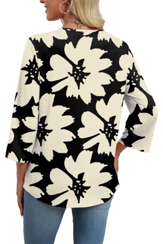 Image of WIHOLL 3 /4 Length Sleeve Womens Tops Boho V Neck Lace Shirt Trendy Blouses Dressy Casual Vacation Clothes S-3XL