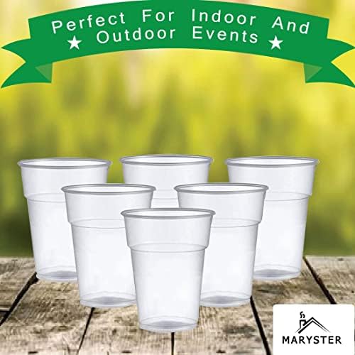 Maryster Half Pint Plastic Cups Pack of 50 (300ml), Strong Plastic Disposable Cups for Picnic Parties, Eco-Friendly Recyclable Plastic Glasses for Travel BBQ and All Types of Events