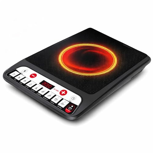 Image of Urban Decor 2000W Induction Cooktop with Slide Touch Control, Four-Digit LED Display, 9 Temperature Levels, 4-Hour Timer, Crystal Glass Surface, Energy Efficient Portable Induction Cooker