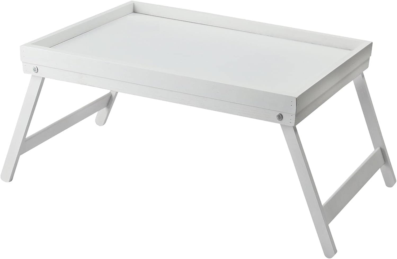 Vivaas White Bamboo Bed Tray Table With Folding Legs Raised Edge For Breakfast In Bed Serving Tray | Wooden Kitchen Serving Tray For Bed Tv Table Desk | Snack Tray Breakfast Platters Tray (White)