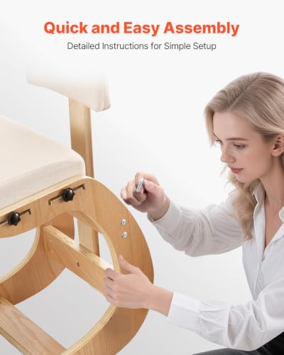 Image of VEVOR Ergonomic Kneeling Chair, Wooden Posture Knee Chair with Adjustable Thick Foam Cushions, Backrest and Wood Frame, Adjustable Height, Relief for Neck or Back Pain for Home, Office or Meditation