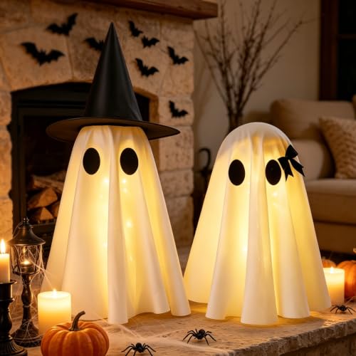 Halloween Decorations Indoor,Set of 2 Light-Up Ghosts Decor with Witch Hats - image 7