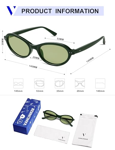Image of VANLINKER Trendy Oval Polarized Sunglasses for Women Men Small 90s Style Retro Cat Eye Frame Narrow Sleek Design VL9847
