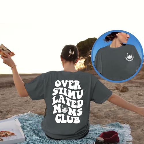 Image of Yuyiify Oversized Tshirts for Women Mama Overstimulated Cool Moms Club Skeleton Shirt Funny Mom Graphic Tees Top