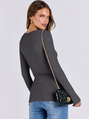 image for ANRABESS Women Long Sleeve Shirts Rib Knit Slim Fit Tops Basic Tee 202