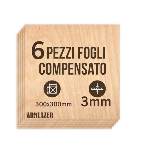 ARMLAZER Wood Panels 300 x 300 x 3 mm Pack of 6 Wood Panels Pyrography House Model DIY Handmade