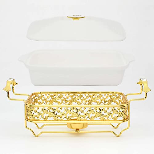 Réchaud céramique blanc 1,5 L avec couvercle en verre pour traiteur