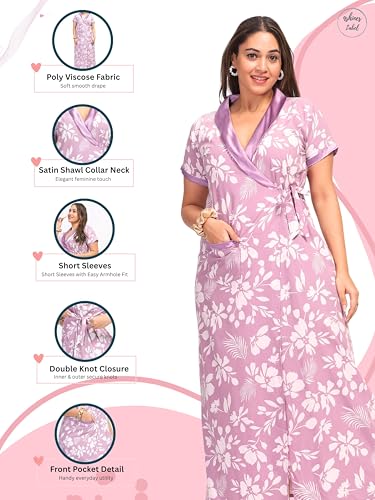Image of 9shines Label Stylish Cotton Nighty Robe for Women | Front Open Floral Housecoat | Wrap Nighty with Pocket | Adjustable Waist Tie | Plus Size Housecoat (HC-2026)