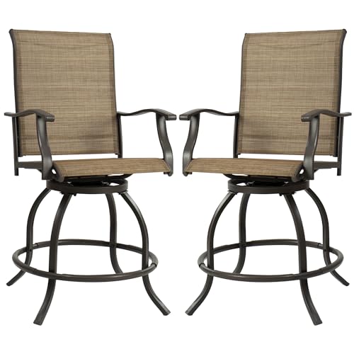 Kozyard Isabella Outdoor Patio High Swivel Bar Stools/Chairs,Counter Height Tall Patio Swivel Chairs, for Bistro Set for 2, Backyard, Cafes, Bistro, Restaurants and Chic Bars (Textilence)