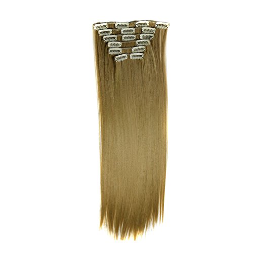 Extensiones de Cabello Look Natural Clip Pelo Humano Sintético Remy Doble Weft   6 Piezas 16 Clips