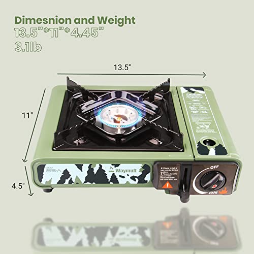 Waymult Camo Camping Stove For Cooking Outdoor With Wind Breaker, Butane Fuel Portable Gas Stove Suitable For Hiking, Boating And Bbq With Carrying Case. #TOP2