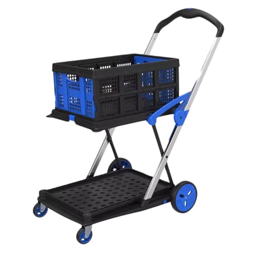 Carretilla plegable multifuncional de 2 niveles con ruedas y cesta miniatura 1