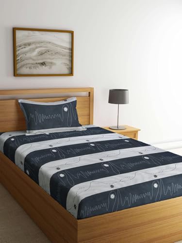 Image of Elastic Fitted Single Bed Bedsheet | Glace Cotton Bedsheet with 1 Pillow Cover - 200TC, 72x48x Upto 6 Inches (Grey)
