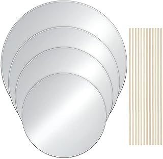 4 Pieces Round Cake Boards Cake Circle Base Boards 6 Inches, 8 Inches, 10 Inches, 12 Inches Cake Support Boards 12 Pieces Wooden Cake Dowels Cake Dowel Rods for Wedding Birthday Party (Silver)