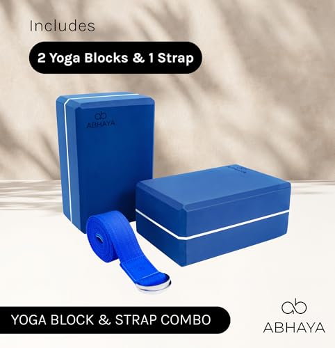 Yoga Block 2-Pack & 1 Strech Strap Combo Pack, 2 Premium Grade High-Density Latex-free EVA Foam Blocks, 1 Stetching Strap 6ft, Deepen Stretches, Stability and Balance by ABHAYA - Image 3