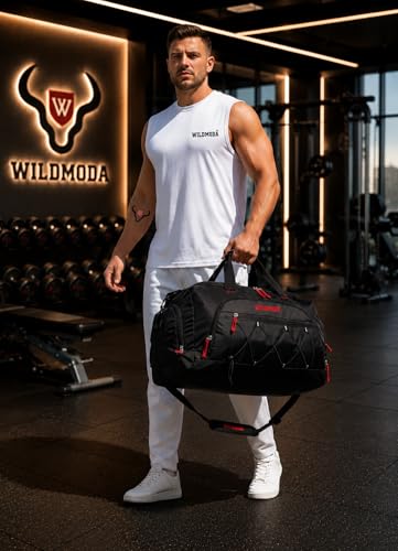 Image of 50L Gym Duffel Bag | Large Travel Sports Bag for Men & Women (Black & Red)