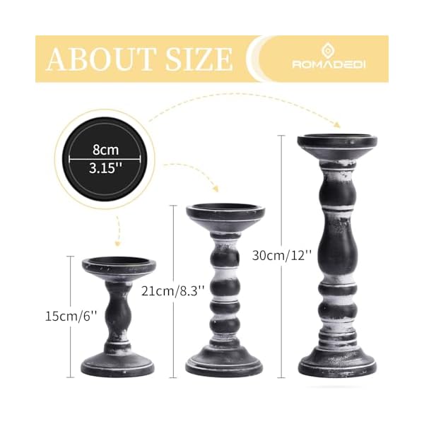 Candle holder for pillar candles romadedi set of 3 decorative wood candlestick holders rustic wooden candle stand for fireplace mantle end table shelf in farmhouse style black 6 83 12  urban country home decor