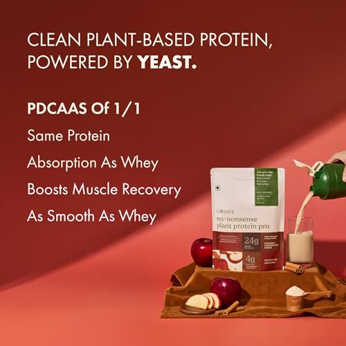 Image of Cosmix No-Nonsense Yeast Protein | 24g Complete Protein /Serve | Apple Cinnamon | Made with Real Apples & Cinnamon | Clean Vegan Protein | Gut-Friendly | Easy to Digest - single serve sachets -38gm