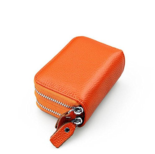 AprinCtempsD RFID Blocage Porte-Cartes Petit en Cuir Véritable Porte-Monnaie Mini avec Double Zip pour Femme Homme (Orange)