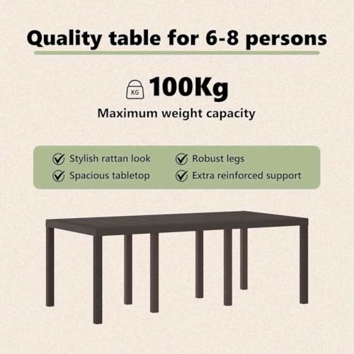 Table de jardin polyrotin marron 200x100 meuble résistant météo - 6