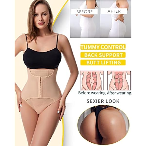 Yougeil Tanga con control de abdomen para mujer, bragas moldeadoras de cintura alta, faja moldeadora de estómago, bragas levantadoras de glúteos
