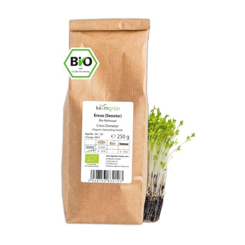 Keimgrün Bio Kressesamen, Sprossen Samen aus Deutschland, für Kresse Anzuchtschalen & Microgreens, Wähle zwischen 250g, 500g & 750g, regional abgefüllt, plastikfreie Verpackung, seit 2018
