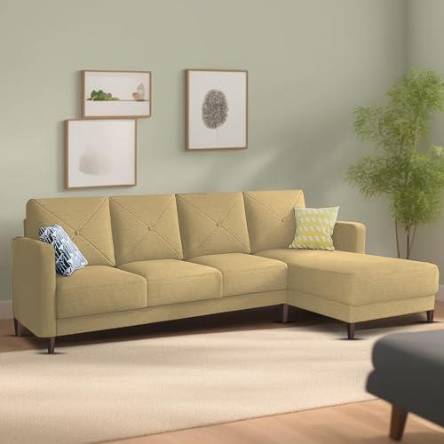 Image of Baloney RHS 6 Seater L Shape Sofa Set for Living Room (Cream Fabric) Premium Fabric Sofa