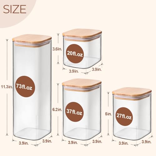 Image of ComSaf Airtight Glass Storage Canister with Wood Lid (50oz), Clear Food Storage Container Jar with Sealing Bamboo Lid (20oz*3 /30oz /37oz /74oz)