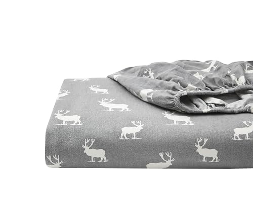 Image of Eddie Bauer - Flannel Sheets King Size, Anti-Pilling & Wrinkle Resistant Cotton, Touchably Soft for All-Season Comfort - Bed Sheets with Matching Pillowcase & Fitted Sheet (Elk Grove Grey)