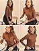 Zeagoo Women's Sheer Mesh Fitted Long Sleeve Tops Mock Turtle Neck Ruched Trendy Going Out Shirts Blouse Brown