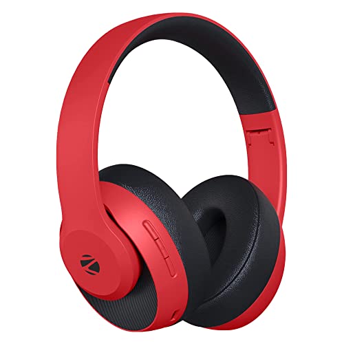 Image of (Refurbished) Zebronics Zeb-DUKE1 Bluetooth 5.0 Headphone with AUX Port, Call Function, Voice Assistant Support, 34Hr* Battery Backup, Dual Pairing, Media /Volume Control and Adjustable Design (Black with Red)