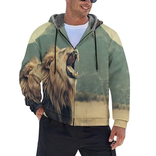 Veste doublée en polaire pour hommes avec motif lion sweat-shirt zippé d'hiver - 3